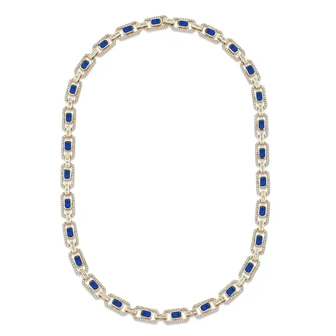 Plated Brass Flat Rectangular Zirconia Necklace Simple Atmosphere Europe and the United States - Plated Brass jewelry made by BlueOne Jewelry