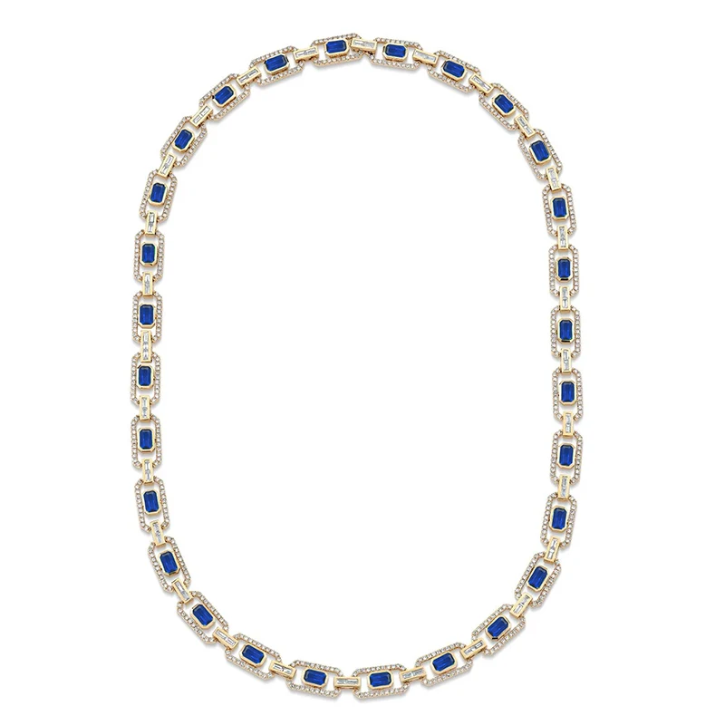 Plated Brass Flat Rectangular Zirconia Necklace Simple Atmosphere Europe and the United States made by BlueOne Jewelry