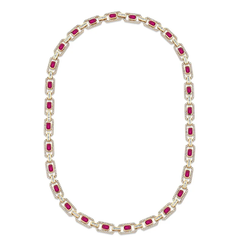 Cubic Zirconia Flat Rectangular Zirconia Necklace Simple Atmosphere Europe and the United States made by BlueOne Jewelry