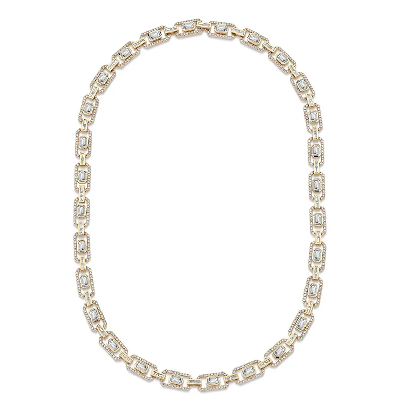 Flat Rectangular Zirconia Necklace Simple Atmosphere Europe and the United States made by BlueOne Jewelry