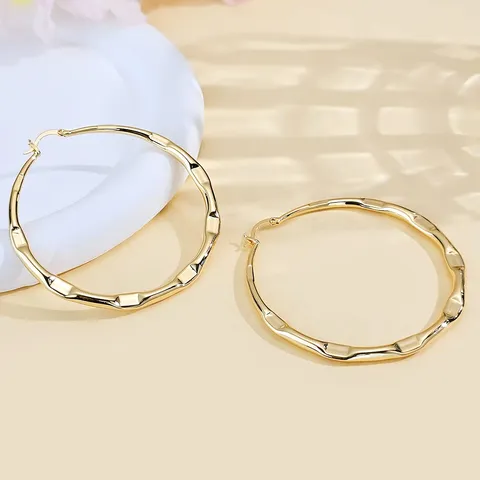 Plated Brass Fashion Embossed Earrings Korea Personalized Geometric Earrings Ear Jewelry - Plated Brass jewelry made by BlueOne Jewelry