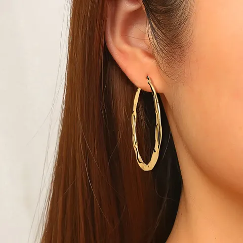 Plated Brass Fashion Embossed Earrings Korea Personalized Geometric Earrings Ear Jewelry - view 2