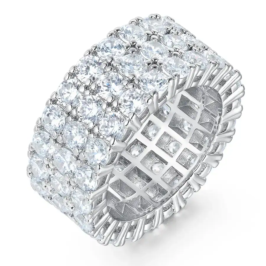 Fashion Ring Light Luxury High Feeling Triple Row Zirconia Ring Female made by BlueOne Jewelry