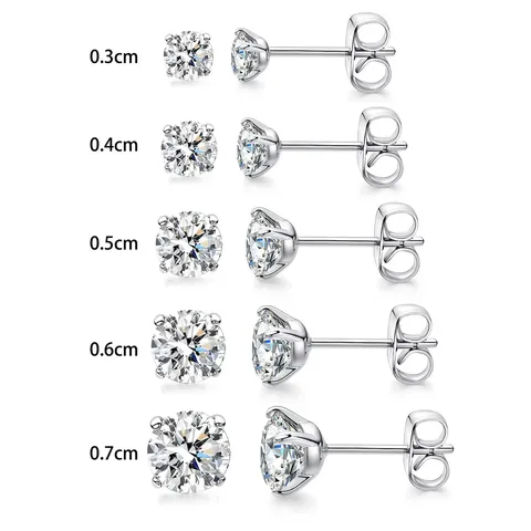 Four Claw Zirconia Earrings Stainless Steel Square Round Earrings Jewelry - view 3