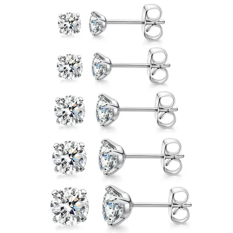 Four Claw Zirconia Earrings Stainless Steel Square Round Earrings Jewelry - Stainless Steel jewelry made by BlueOne Jewelry