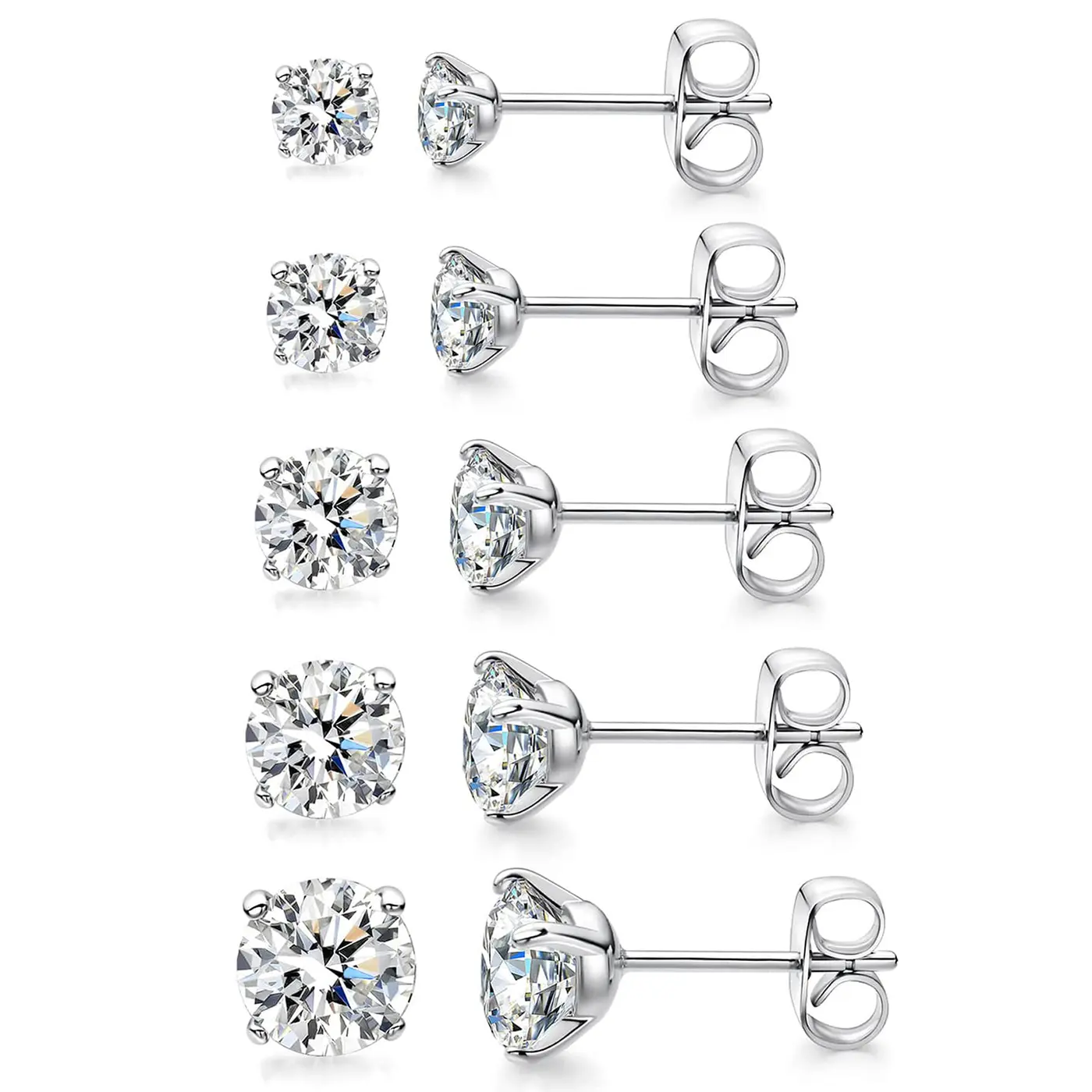 Four Claw Zirconia Earrings Stainless Steel Square Round Earrings Jewelry made by BlueOne Jewelry