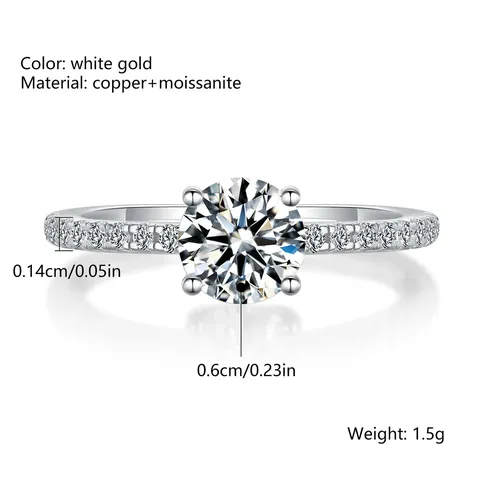 Four-prong Round Moissanite Ring Micro-pavé Setting Unique & Fashionable Jewelry Luxury - view 3