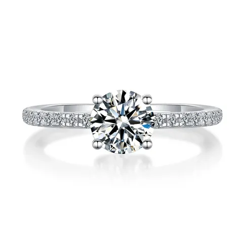 Four-prong Round Moissanite Ring Micro-pavé Setting Unique & Fashionable Jewelry Luxury - Plated Brass jewelry made by BlueOne Jewelry