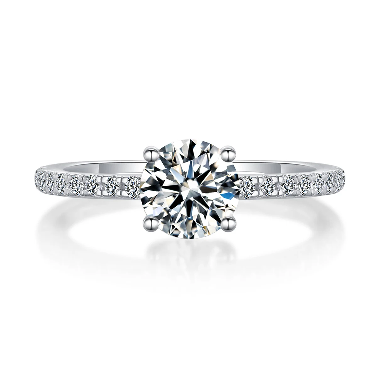 Four-prong Round Moissanite Ring Micro-pavé Setting Unique & Fashionable Jewelry Luxury made by BlueOne Jewelry