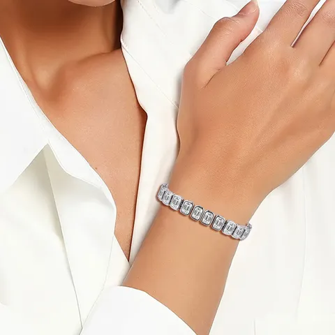 France Luxury Geometric Zirconia Tennis Bracelet Hip Hop Copper Single Row - view 2