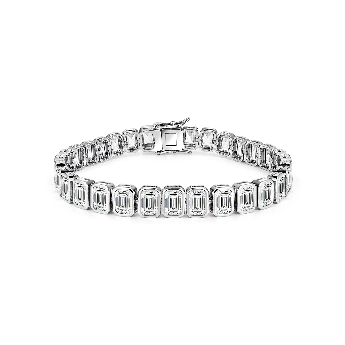 France Luxury Geometric Zirconia Tennis Bracelet Hip Hop Copper Single Row made by BlueOne Jewelry