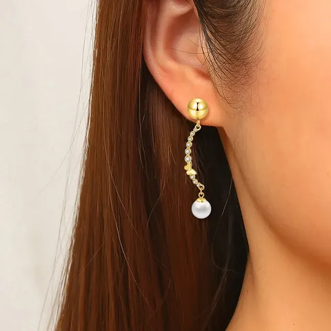 French Vintage Luxury Shi Family Pearl Stud Earrings for Women Elegant - view 2