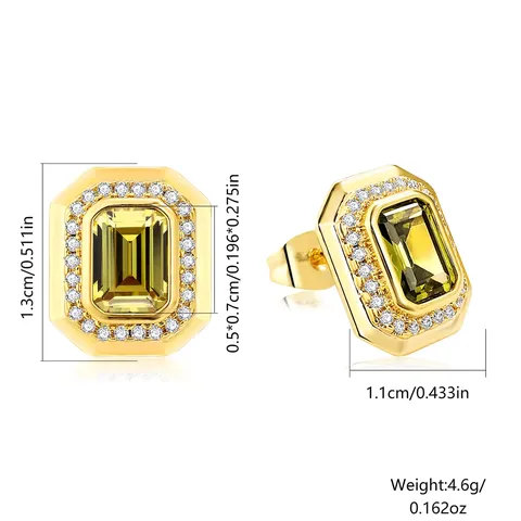 French Vintage Luxury Style with Full Diamond Earrings Square White Stone - view 3