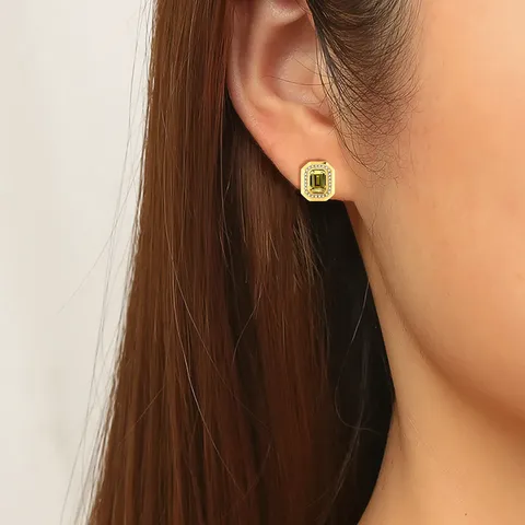 French Vintage Luxury Style with Full Diamond Earrings Square White Stone - view 2