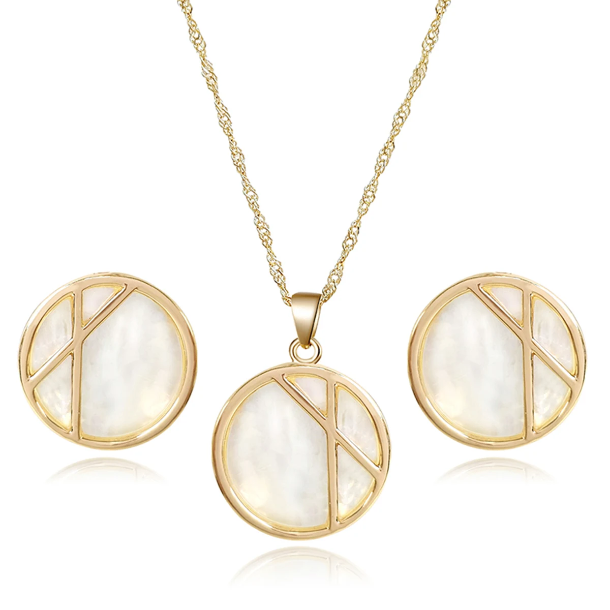 Natural Stone French Vintage Niche Design Floral Shell Round Plaque Pendant Necklace Titanium Jewelry Set made by BlueOne Jewelry