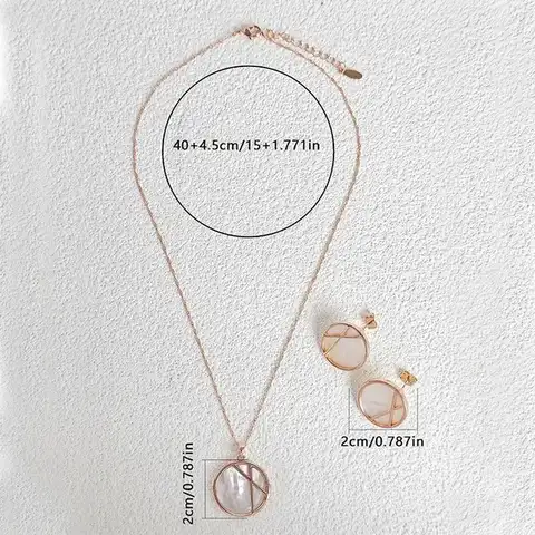 French Vintage Niche Design Flower Shell Round Plaque Pendant Necklace Titanium Jewelry Set - view 3
