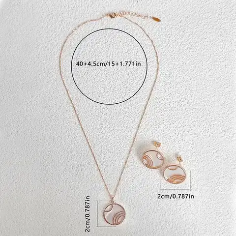 Natural Stone French Vintage Niche Design Flower Shell Round Plaque Pendant Necklace Titanium Jewelry Set - view 3