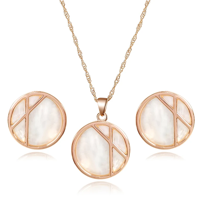 French Vintage Niche Design Flower Shell Round Plaque Pendant Necklace Titanium Jewelry Set made by BlueOne Jewelry