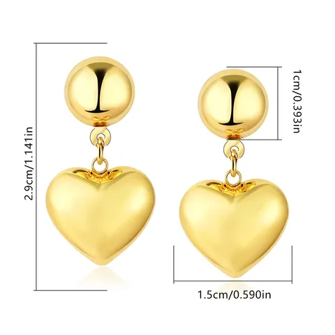 Front and Back Hemisphere Heart Earrings Ins Unique Design Gold and - view 3