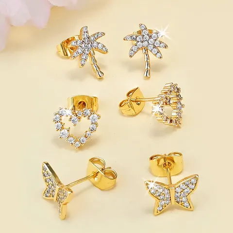 Full Diamond Zirconia Earrings Fashion Simple Color Niche Butterfly Love Earrings - view 2