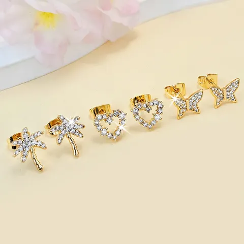 Full Diamond Zirconia Earrings Fashion Simple Color Niche Butterfly Love Earrings - view 3