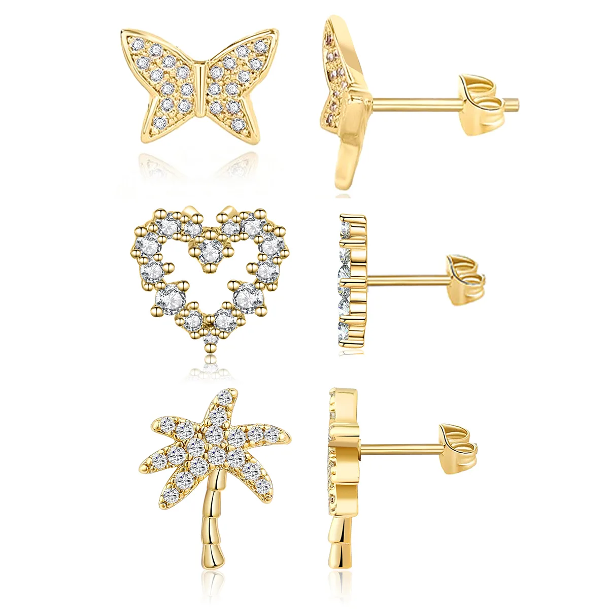 Full Diamond Zirconia Earrings Fashion Simple Color Niche Butterfly Love Earrings made by BlueOne Jewelry