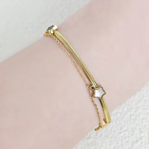 Gold-rimmed Star Double-layered Necklace Bracelet Set Jewelry Ins Minimalist Niche Design - Plated Brass jewelry made by BlueOne Jewelry