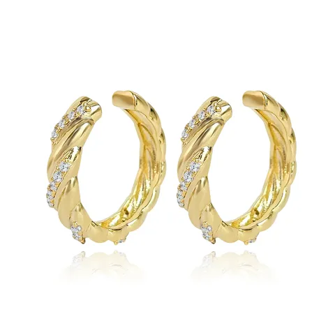 Gold Zirconia Earrings Fashion Light Luxury Ear Clips Gift Commuter Earrings - Plated Brass jewelry made by BlueOne Jewelry
