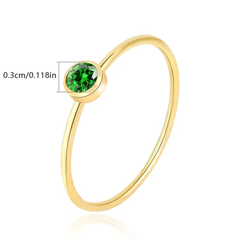 Green Zirconia Ring Ladies Fashion Stainless Steel Ring Niche Simple Tail - view 3
