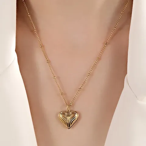Beads Chain Pattern Peach Heart Pendant Jewelry Simple Titanium Steel Plated Pendant Necklace - view 2