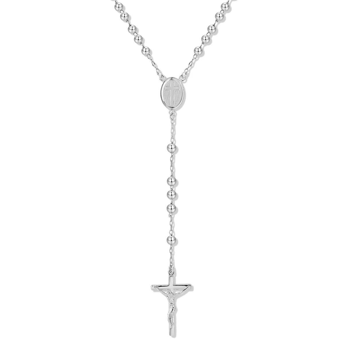 Round Bead Necklace Titanium Steel Virgin Cross Stainless Steel 3mm Buddha made by BlueOne Jewelry
