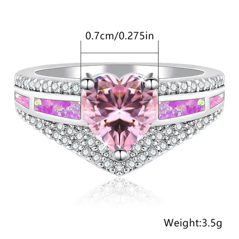 European and American Love Heart Opal Ring Pink Jewelry Mother’s Day - view 3