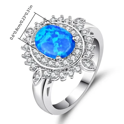 Luxury Full Diamonds Bloom Flower Shape Faux Opal Ring Hoops - view 3