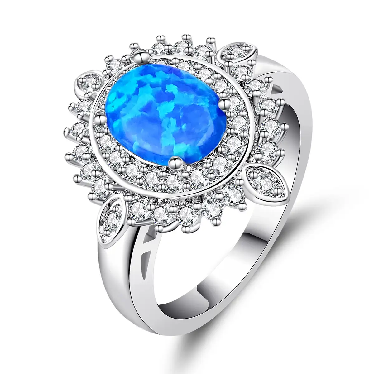Luxury Full Diamonds Bloom Flower Shape Faux Opal Ring Hoops made by BlueOne Jewelry