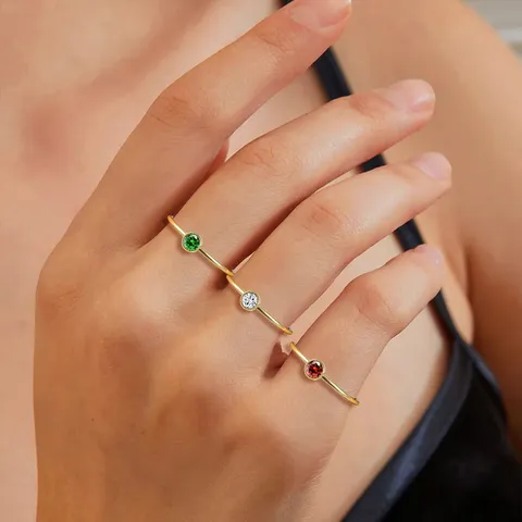 Huanmu Emerald Red Zirconia Ring Women’s Fashion Stainless Steel Rings Niche - view 2