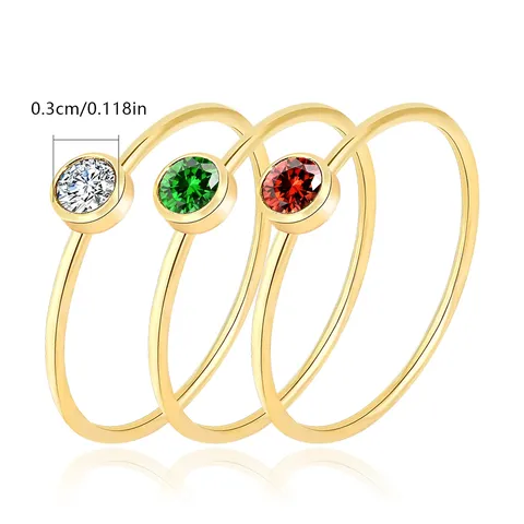 Huanmu Emerald Red Zirconia Ring Women’s Fashion Stainless Steel Rings Niche - view 3