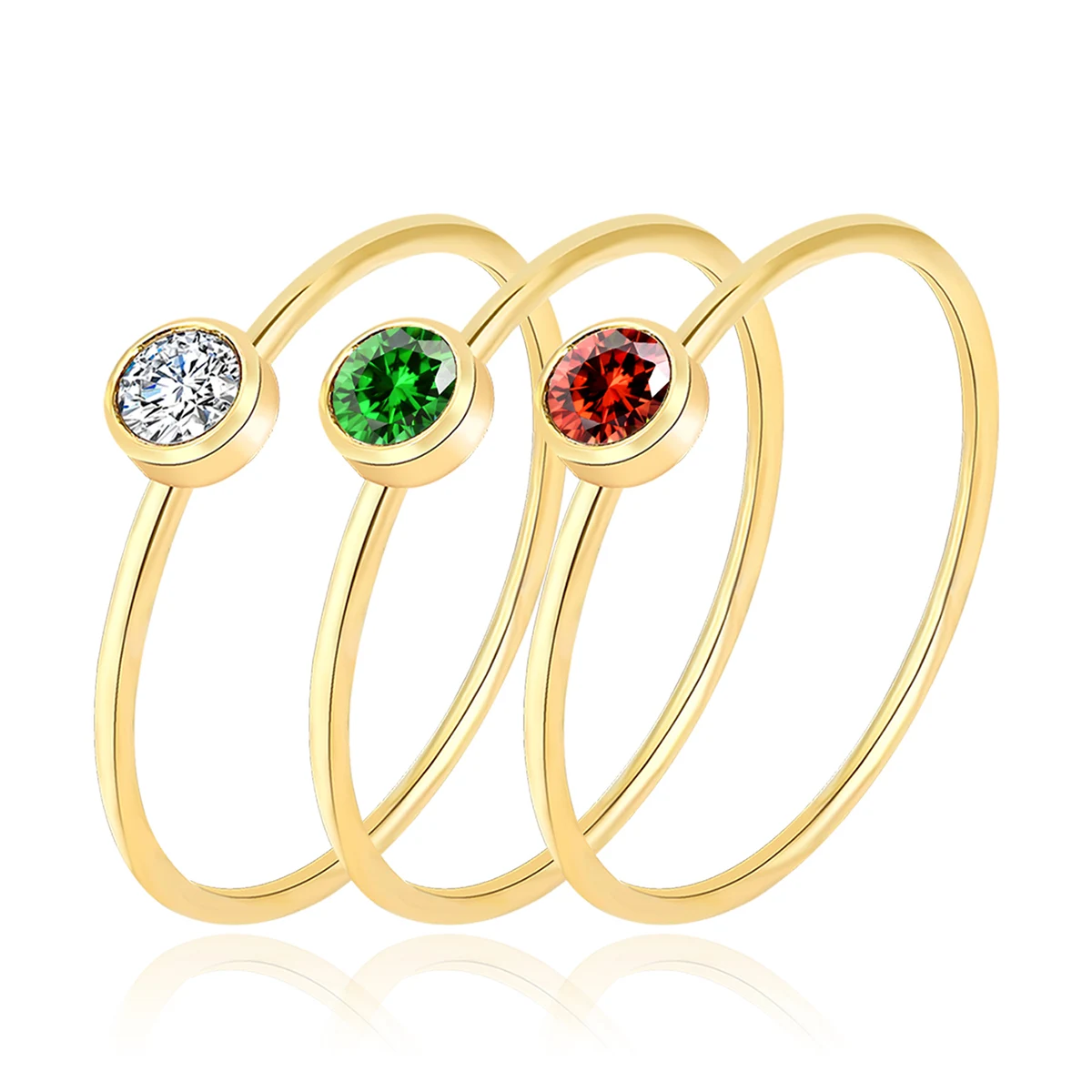 Huanmu Emerald Red Zirconia Ring Women’s Fashion Stainless Steel Rings Niche made by BlueOne Jewelry