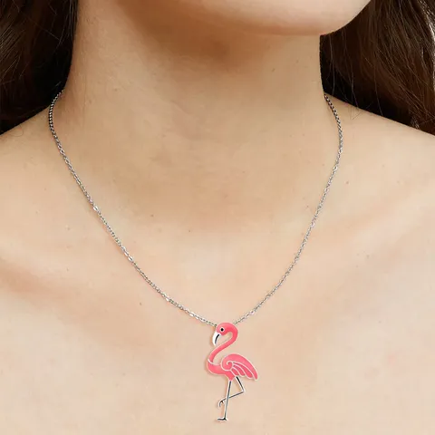 Plated Brass Japan and South Korea Cartoon Drop Oil Flamingo Necklace Platform Europe - view 2