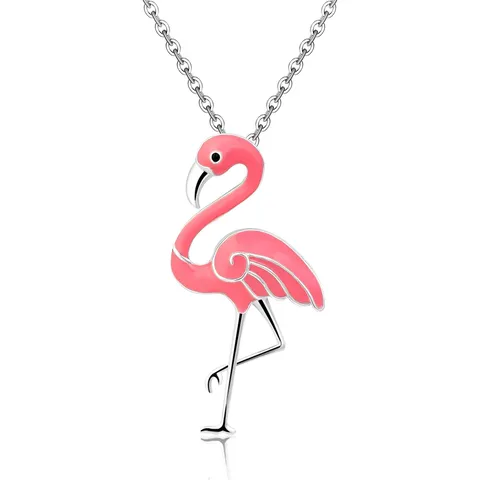 Plated Brass Japan and South Korea Cartoon Drop Oil Flamingo Necklace Platform Europe - Plated Brass jewelry made by BlueOne Jewelry