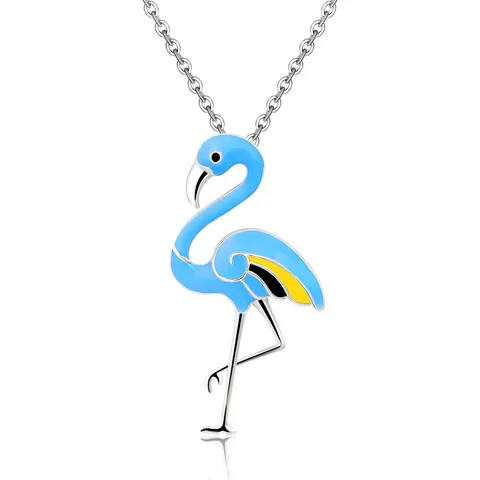 Japan and South Korea Cartoon Drop Oil Flamingo Necklace Platform Europe - Plated Brass jewelry made by BlueOne Jewelry
