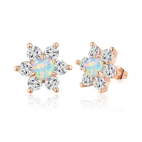 Japanese Sunflower Mini Fire Opal Earrings 925 Sterling Silver Female Versatile - 925 Sterling Silver jewelry made by BlueOne Jewelry