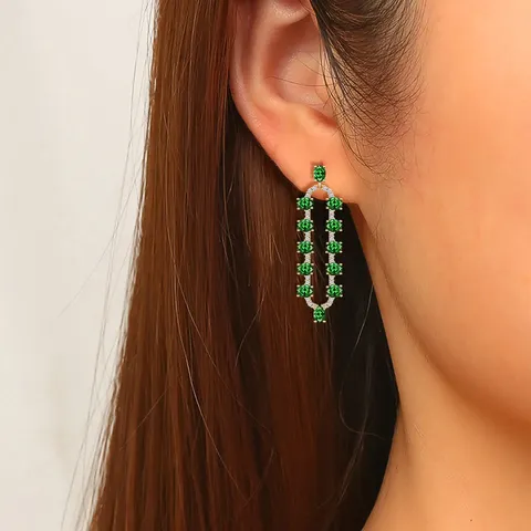 Jewelry Simple Geometric Oval Micro-set Full of Zirconium Earrings Korean Niche - view 2