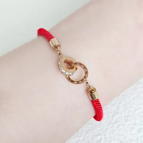 Joyful Braided Red Rope Roman Numerals Double Ring Bracelet Lucky Hundreds - view 2