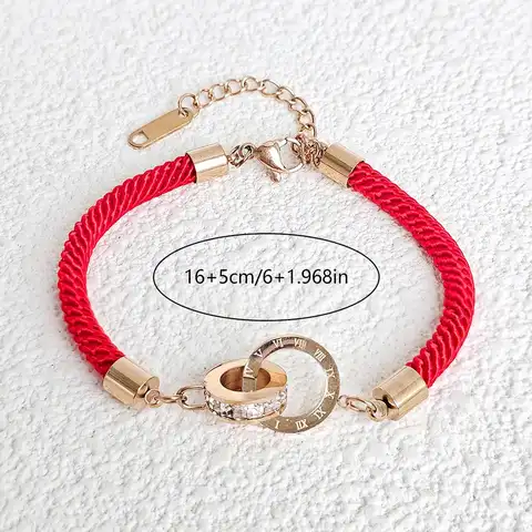 Joyful Braided Red Rope Roman Numerals Double Ring Bracelet Lucky Hundreds - view 3