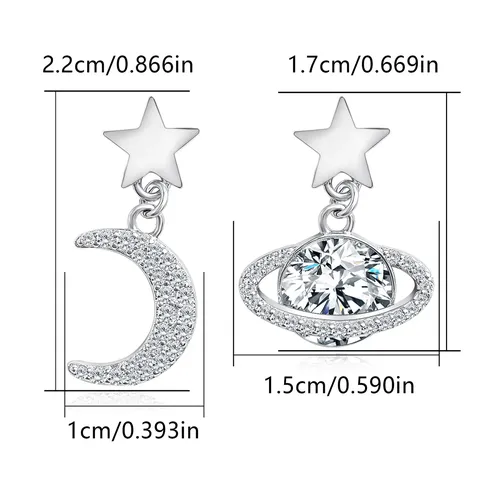 Korean Planet Asymmetric Light Luxury Temperament Fashion Niche High-level Design Sense Stud Earrings - view 3