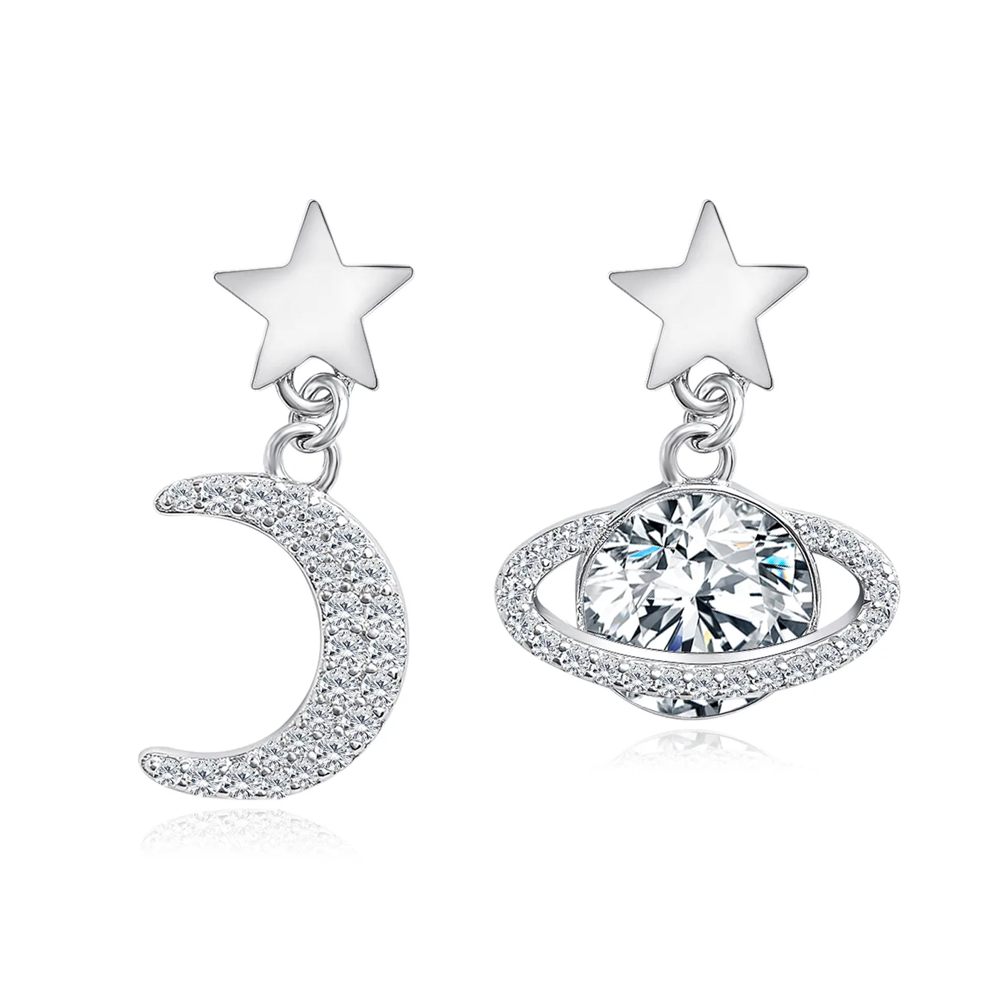 Korean Planet Asymmetric Light Luxury Temperament Fashion Niche High-level Design Sense Stud Earrings made by BlueOne Jewelry