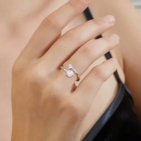 Korean Version of the Fashion Diamond Opal Open Ring Niche Design - view 2