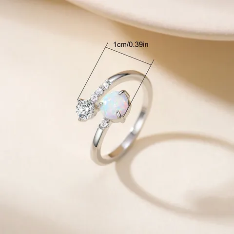 Korean Version of the Fashion Diamond Opal Open Ring Niche Design - view 3