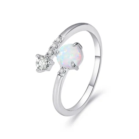 Korean Version of the Fashion Diamond Opal Open Ring Niche Design - Plated Brass jewelry made by BlueOne Jewelry