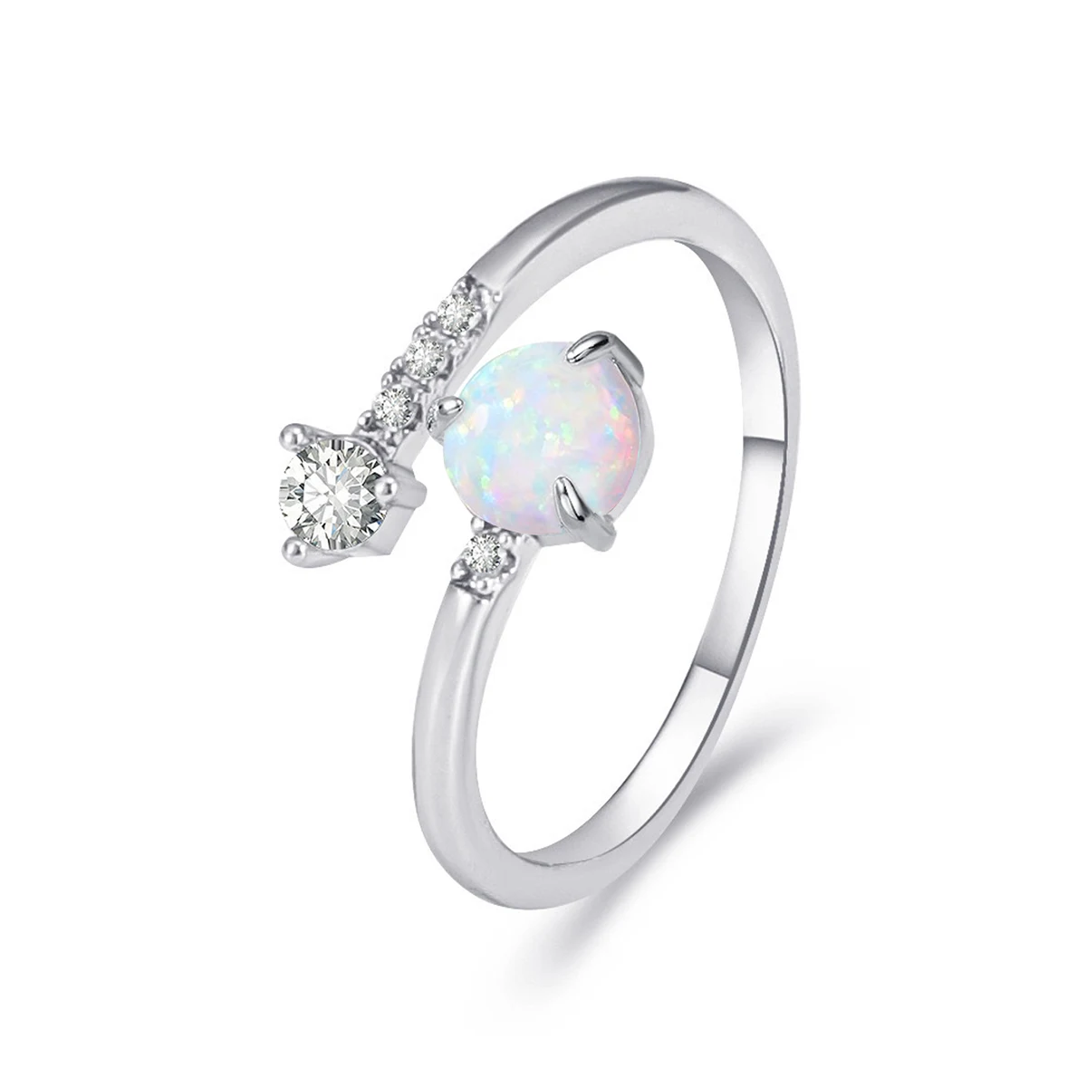 Korean Version of the Fashion Diamond Opal Open Ring Niche Design made by BlueOne Jewelry
